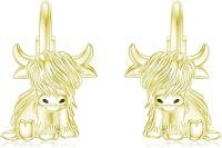 wholesale 925 Sterling Silver Highland Cow Sunflower Dangle Stud Leverback Hoop Earrings-3-1