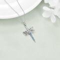 wholesale 925 Sterling Silver Blue Dragonfly Pendant Necklace with Crystals for Women and Girls-0-2