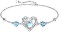 wholesale 925 Sterling Silver Blue Topaz & Opal Heart Charm Anklet/Anklet for Women-March Anklet 9\"-11\"