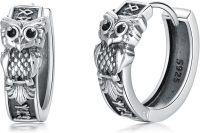 wholesale 925 Sterling Silver Owl Hoop Earrings with Norse Symbol and Evil Eye Protection-Owl