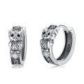 wholesale 925 Sterling Silver Owl Hoop Earrings Wholesale With Detailed Engraving-0-0