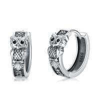wholesale 925 Sterling Silver Owl Hoop Earrings Wholesale With Detailed Engraving-Owl