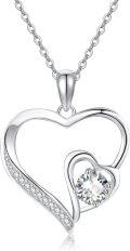 wholesale 925 Sterling Silver Heart-Shaped Pendant with Cubic Zirconia Necklace for Women-0-0