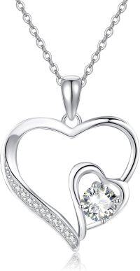 wholesale 925 Sterling Silver Heart-Shaped Pendant with Cubic Zirconia Necklace for Women-heart