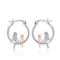 wholesale 925 Sterling Silver Rose Gold Plated Girl Cat Hoop Earrings For Women-cat and women
