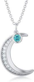 wholesale TOUPOP Christmas Gifts For Women Moon Necklace With December Birthstone Sterling Silver Crescent Moon Pendant Necklace With Blue Topaz Birthday Gifts Moon Gifts -0-0