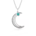 TOUPOP Sterling Silver Blue Topaz Moon Necklace December Birthstone Pendant-0-0