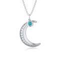 TOUPOP Sterling Silver Blue Topaz Moon Necklace December Birthstone Pendant-0-0