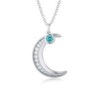 TOUPOP Sterling Silver Blue Topaz Moon Necklace December Birthstone Pendant-undefined