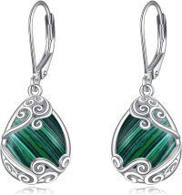 wholesale Sterling Silver Moonstone Leverback Teardrop Dangle Earrings for Women-PP-Malachite