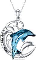 wholesale 925 Sterling Silver Blue Crystal Dolphins Pendant Necklace Gifts for Women Girls Mom Girlfriend-0-0