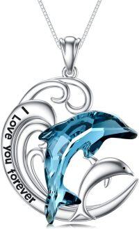 wholesale 925 Sterling Silver Blue Crystal Dolphins Pendant Necklace Gifts for Women Girls Mom Girlfriend-Dolphin-Mother Child