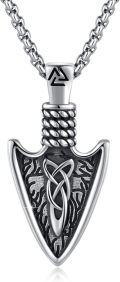 wholesale 925 Sterling Silver Norse Viking Arrowhead Pendant Necklace with Celtic Knot Design for Men-0-0