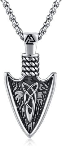 wholesale 925 Sterling Silver Norse Viking Arrowhead Pendant Necklace with Celtic Knot Design for Men-Arrow Necklace（ oxidation）