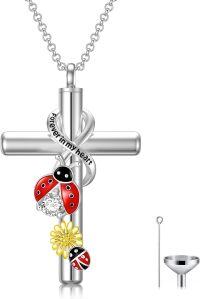 wholesale 925 Sterling Silver Ladybug Daisy Urn Pendant Keepsake Memorial Necklace w/Funnel Kit-G_Ladybug Urn Necklace Non-personalized
