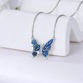 wholesale 925 Sterling Silver Blue Enamel Rose & Butterfly Pendant Necklace for Women Girls  45cm Chain Length-0-4
