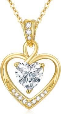 wholesale 14K Gold & Birthstone Heart Necklace - Garnet, Amethyst, Aquamarine, Diamond, Emerald, Alexandrite, Ruby, Peridot, Sapphire, Rose Quartz, Citrine, Blue Topaz - 18mm Elegant Gift for Women-04 Apr - Simulated Diamond