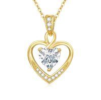 wholesale 14K Gold & Birthstone Heart Necklace - Garnet, Amethyst, Aquamarine, Diamond, Emerald, Alexandrite, Ruby, Peridot, Sapphire, Rose Quartz, Citrine, Blue Topaz - 18mm Elegant Gift for Women-04 Apr - Simulated Diamond