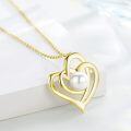 wholesale 14K Gold Double Heart with White Pearl Pendant Necklace for Women-0-1