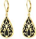 wholesale 925 Sterling Silver Teardrop Black Onyx Filigree Leverback Earrings for Women - Unique Bohemian  Idea-0-0