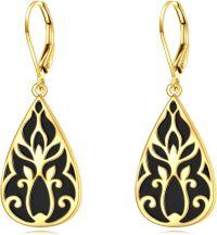 wholesale 925 Sterling Silver Teardrop Black Onyx Filigree Leverback Earrings for Women - Unique Bohemian  Idea-Black Onyx B