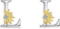 wholesale 925 Sterling Silver Sunflower Initial Alphabet Letter Script Name Stud Earrings for Women-Initial L