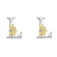 wholesale 925 Sterling Silver Sunflower Initial Alphabet Letter Script Name Stud Earrings for Women-Initial L