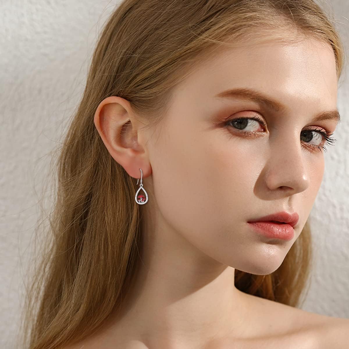 wholesale 925 Sterling Silver Red Enamel Mushroom Drop Earrings-0-2