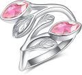 wholesale Sterling Silver Leaf Ring with Birthstone Adjustable Wrap Promise Engagement Wedding Rings for Women-0-55