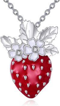 wholesale 925 Sterling Silver Red Enamel Flower & Leaf Design Fruit Charm Pendant for Women's s-StrawBerry Cubic Zirconia