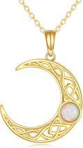 wholesale 14K Gold Opal Crescent Moon Pendant Necklace for Women - Celtic Style Chain-0-0