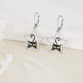 wholesale 925 Sterling Silver Star-Shaped Black Cat Drop Earrings with Leverback Closure - Cute Animal Jewelry for Women and Girls-0-1