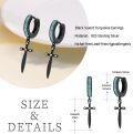 wholesale 925 Sterling Silver Turquoise Black Huggie Hoops with Sword and Cubic Zirconia Accents-0-2