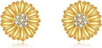 wholesale 14K Gold Daisy Flower Stud Earrings with Cubic Zirconia - Elegant Gift for Her-Sunflower earrings