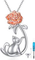 wholesale 925 Sterling Silver Rose and Cat Locket Necklace - Gifts for Women-0-0