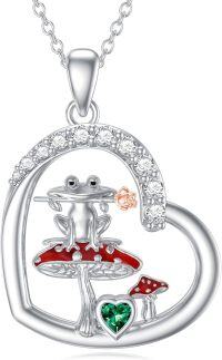 wholesale 925 Sterling Silver Frog on Mushroom Heart-Shaped Pendant Necklace for Women and Girls-Frog B