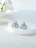 wholesale White Gold Plated 925 Sterling Silver Triquetra Stud Earrings with Cubic Zirconia and Celtic Design - Elegant Jewelry for Women (Length: 2cm Width: 3mm Weight: Approx. 4g)-0-2