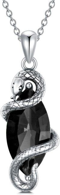 wholesale Sterling Silver Birthstone Vintage Snake Pendant Necklace 12 Months Jewelry Gifts for Women-Black Crystal