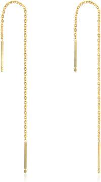 wholesale 14K Gold (G14K/AU585) & Crystal Pull-Through Earrings, 10cm, Hypoallergenic, Gift Boxed-10.0 Centimeters