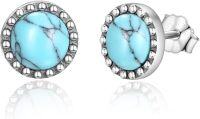 wholesale S925 Sterling Silver Turquoise Stud Earrings Vintage Braids Circle Blue Gemstone Bohemian Ethnic Tribal Jewelry for Women Graduation-Round