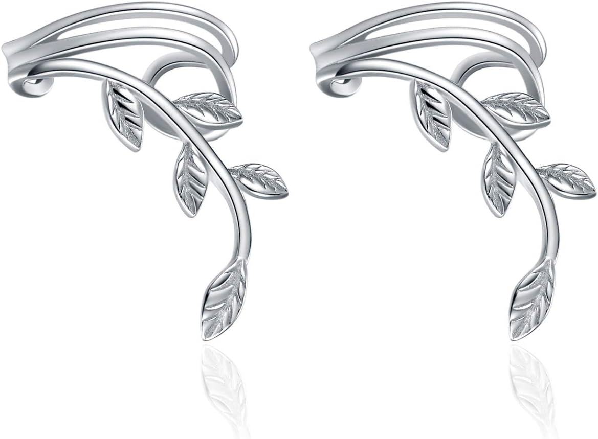 925 Sterling Silver Leaf Vine Climbing Ear Cuffs for Women - Elegant Nature Inspired Jewelry-0-0