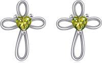 wholesale 925 Sterling Silver Purple Crystal Heart Infinity Cross Stud Earrings for Women Girls Christian  4367-Cross Stud（Aug-Peridot）