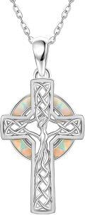wholesale 925 Sterling Silver Cross Pendant with Opal Stones - Celtic Knot Design Necklace s for Women (Christmas)-0-0