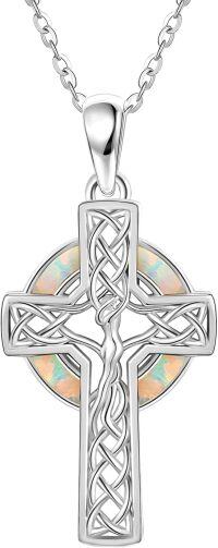wholesale 925 Sterling Silver Cross Pendant with Opal Stones - Celtic Knot Design Necklace s for Women (Christmas)-Celtic Cross