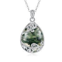 wholesale 925 Sterling Silver Filigree Teardrop Pendant Necklace for Women-O-Moss Agate Filigree Necklace