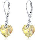 wholesale 925 Sterling Silver Austrian Crystal Heart Birthstone Dangle Drop Earrings-0-0