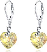 wholesale 925 Sterling Silver Austrian Crystal Heart Birthstone Dangle Drop Earrings-November