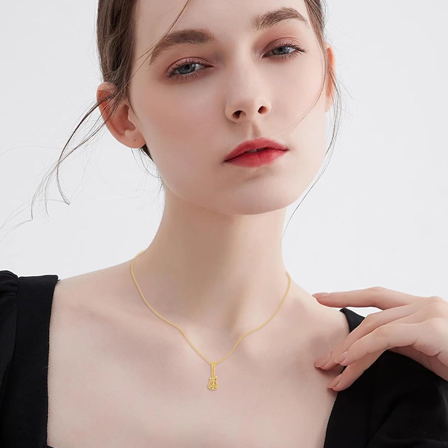 wholesale 14K Gold Peace Sign Musical Instrument Pendant Necklace for Women and Girls-0-2