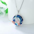 wholesale 925 Sterling Silver Round Blue Crystal Mother & Child Pendant with Pink Roses Necklaces Gifts for Women-0-4