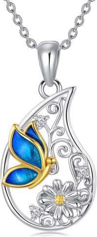 wholesale 925 Sterling Silver Butterfly & Daisy Necklace with Smooth Droplet Lines & Filigree Design – Hypoallergenic, Nickel-Free, Lead-Free, Cadmium-Free – Elegant Gift for Women-02-butterfly